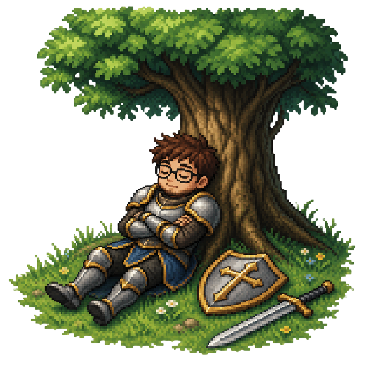 A paladin sleeping under a tree